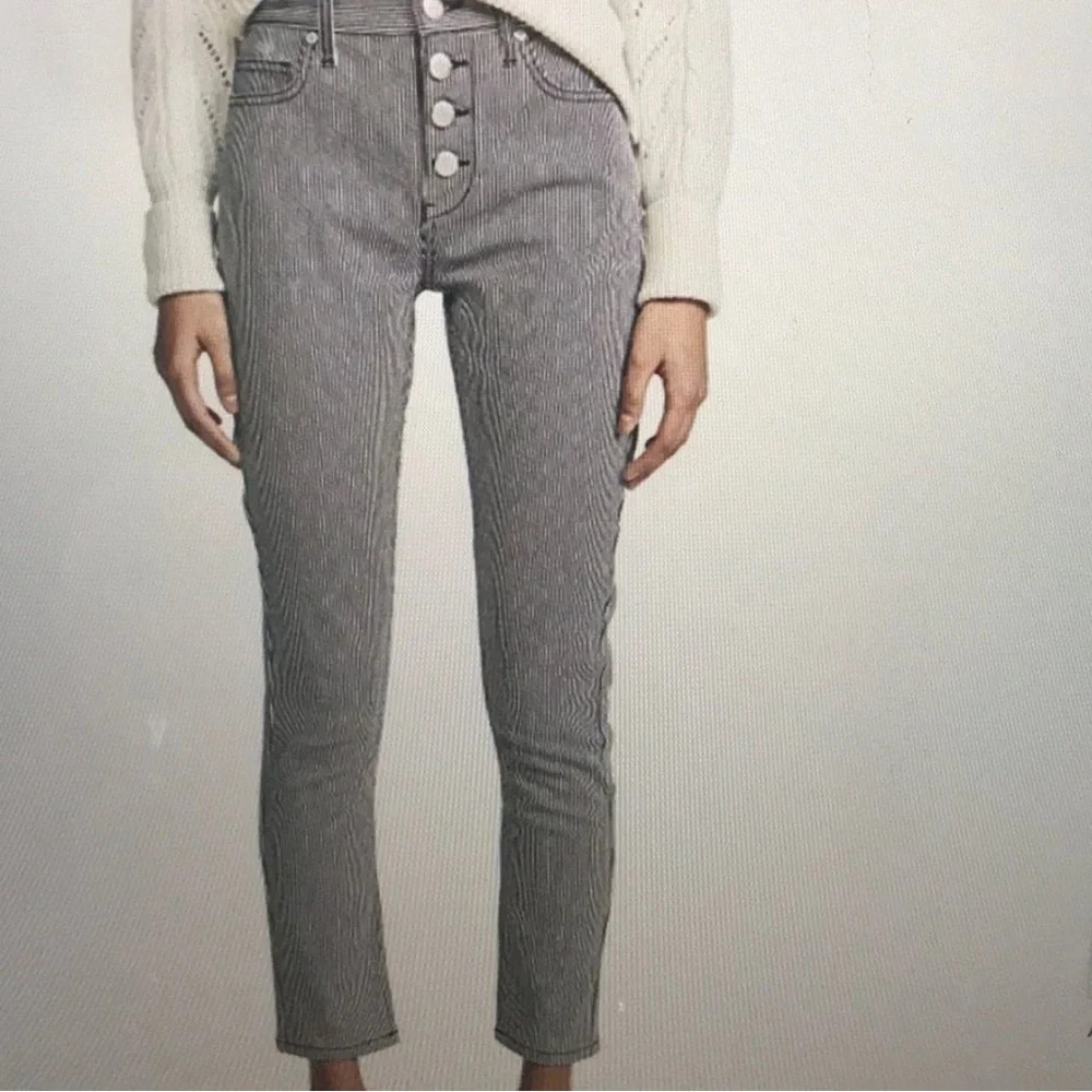 Joie Black & White Micro-Striped Button-Fly Straight Leg Pants